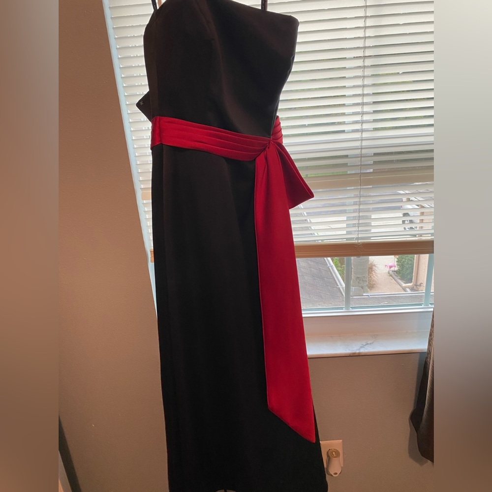 Black dress with red sash long dress